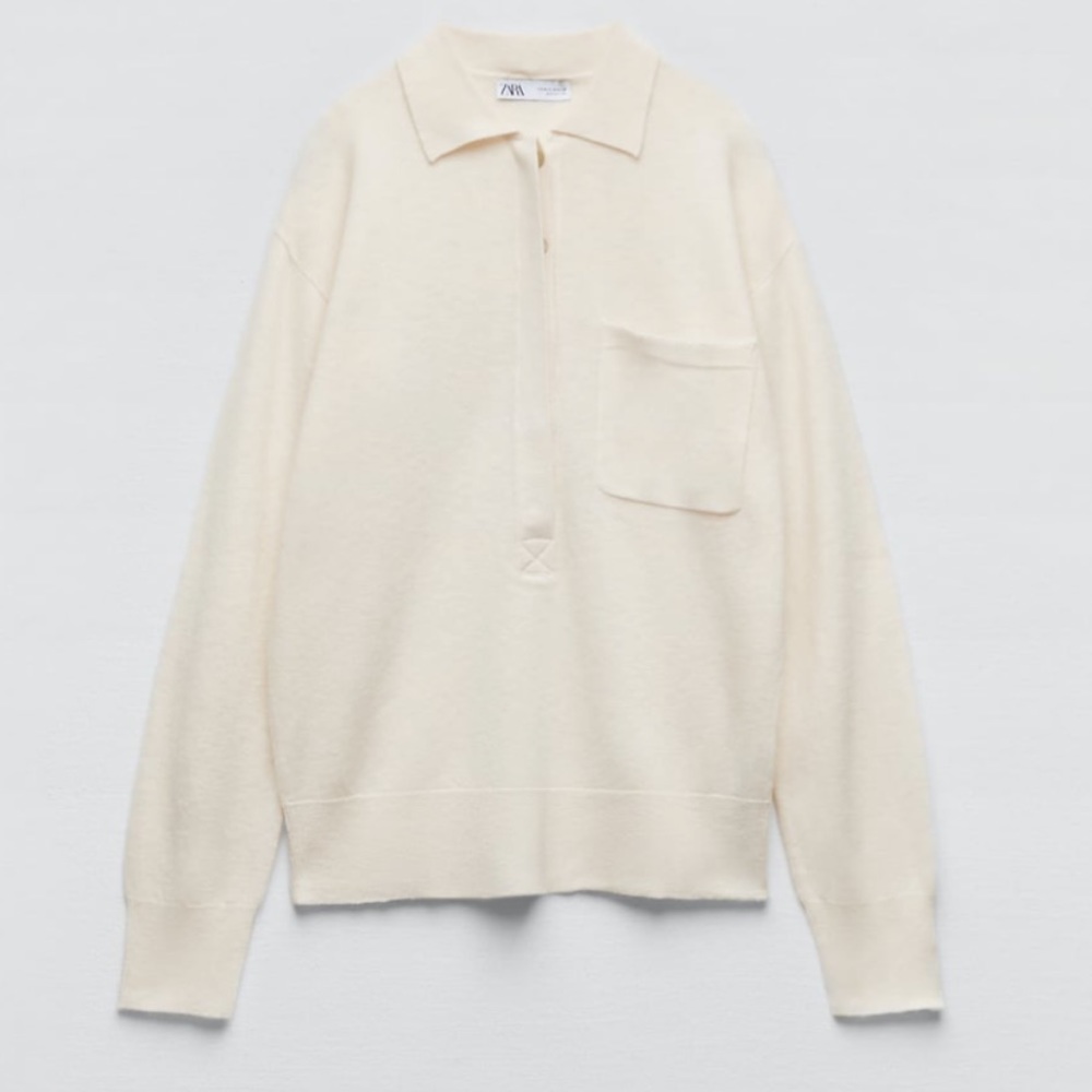 Zara 100% Wool Knit Polo Sweater
Ecru White S Size Extrasoft